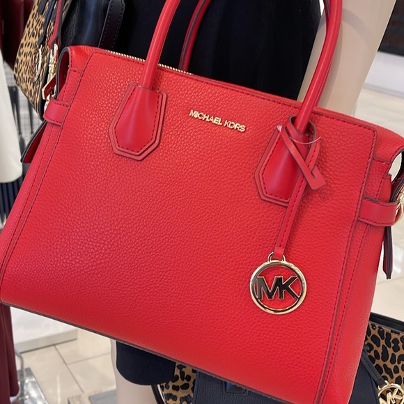 Michael Kors Handbags - Michael Kors Mercer Medium Top-Zip Belted Satchel Crossbody Purse 
BRIGHT RED
NW